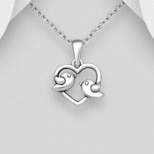Přívěsek ze stříbra 925 Love Birds, Ptáčci v srdcí