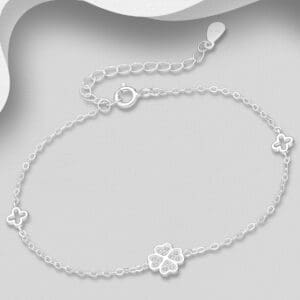 Náramek stříbro 925 Clover, Čtyřlístek zdobený CZ simulovanými diamanty