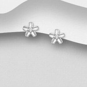 Náušnice stříbro 925 Flower, Květinka, zdobené CZ simulovaným diamantem