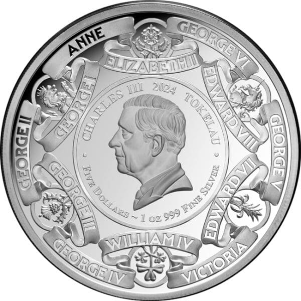 Britští monarchové 1 Oz Proof stříbrná mince - Image 2