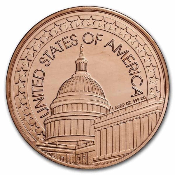 Měděná mince 1 Oz Kapitol USA, vlajka a orel - Image 2