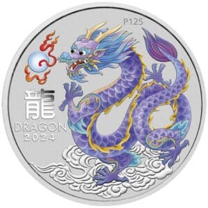 Lilac Dragon Drak 2024 $ 1 1 oz Stříbrná lunární barevná mince v kapsli