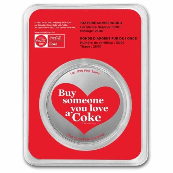 Coca-Cola 1 oz Silver Colorized Valentine mince (v TEP) - Image 2