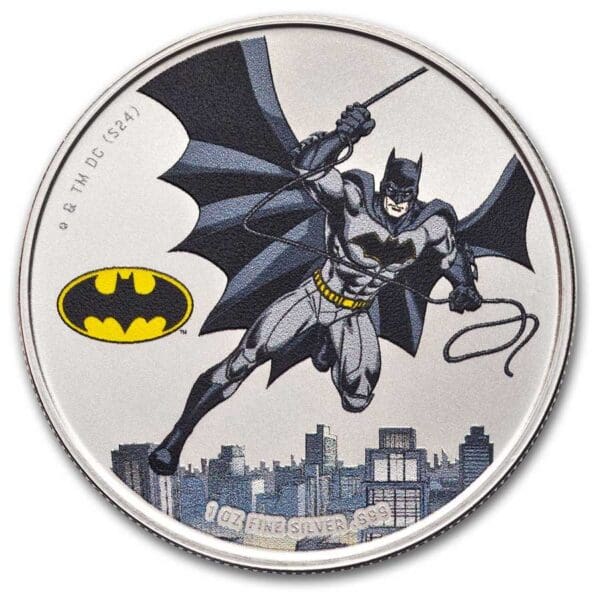 Stříbrná barevná mince 2024 Samoa 1 oz DC Comics Batman v TEP - Image 3