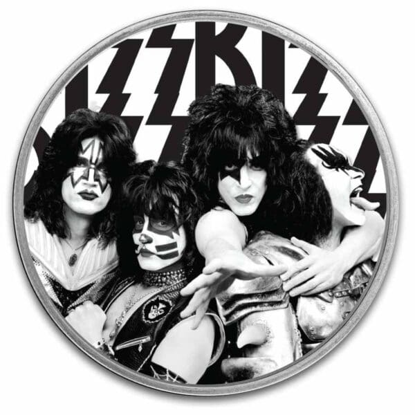 Stříbrná mince černobílé logo Kiss 1 Oz v TEP - Image 3