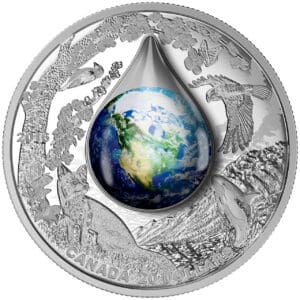 ZEMĚ KAPKA VODY 3D 2016 20 $ 1 oz stříbrná mince – Royal Canadian Mint