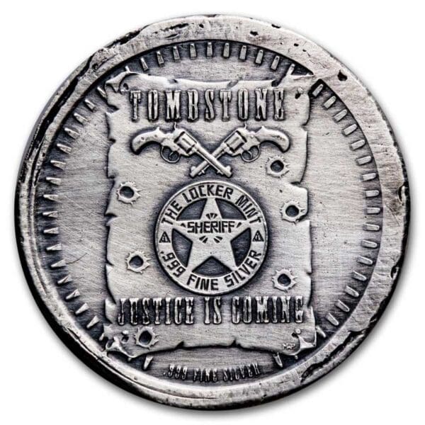 2 oz stříbrná ručně litá  mince - náhrobek Tombstone