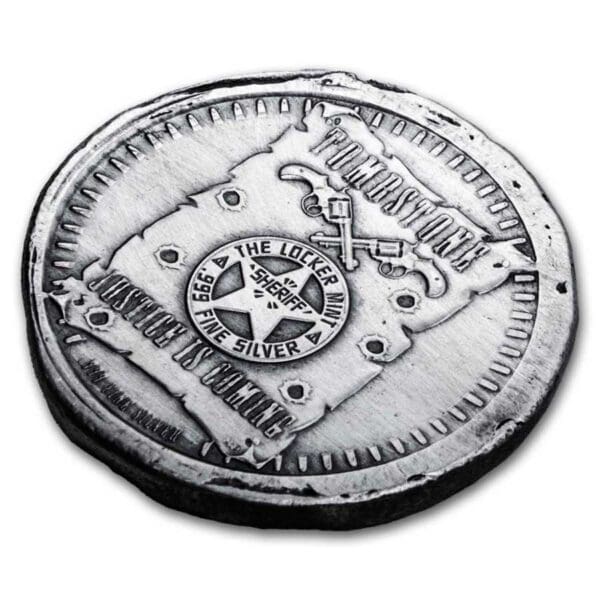 2 oz stříbrná ručně litá  mince - náhrobek Tombstone - Image 2