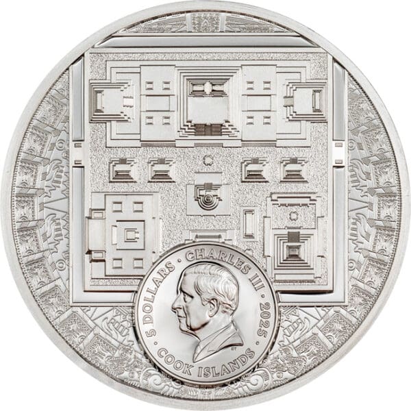2025 Cookovy ostrovy 1 oz Silver Aztec Empire Proof (s krabicí a COA) - Image 2