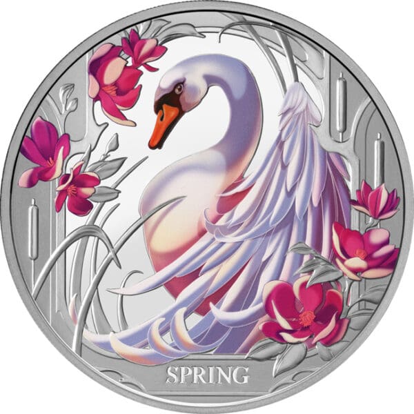 Stříbrná mince Proof Seasons; Jarní labuť (s krabičkou a COA) 1 Oz Niue 2024 Spring Swan