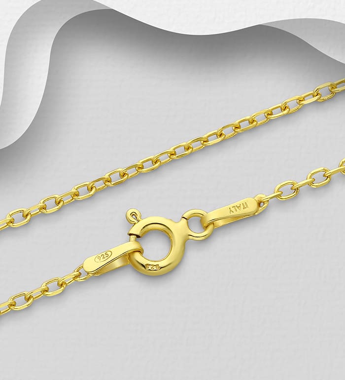 Řetízek ze stříbra, pozlaceno18kt žlutým zlatem o síle 0,25 mikronu, šířka 1,5 mm, vyrobeno v Itálii