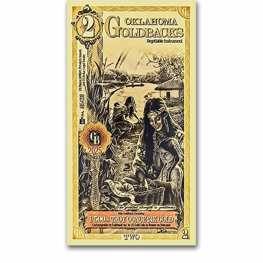 Zlatý slitek 2 Oklahoma Goldback - Aurum Gold Foil Note (24k)