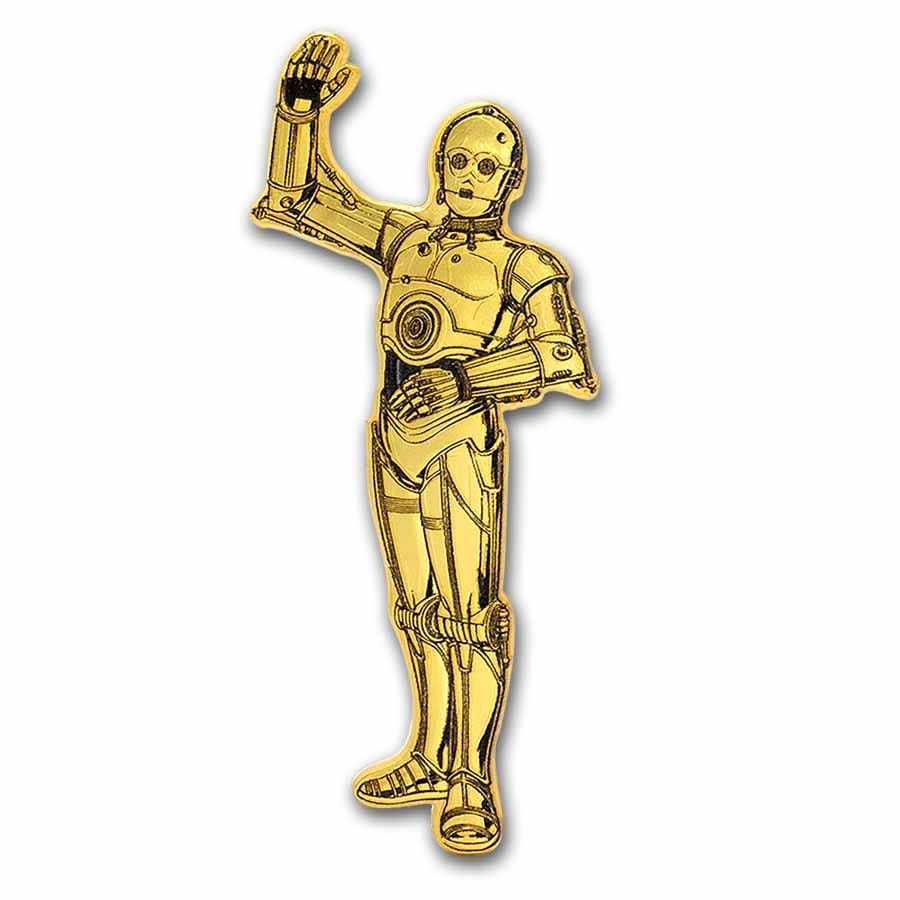 Stříbrná socha film star wars. mince Niue 2025, 1 oz, 2 dolary, Star Wars Droids: C-3PO, pozlacená