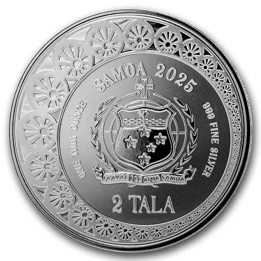 Stříbrná mince Samoa 2025 – Mermaid & Pearl. 1 oz Ag 999, BU, limitovaná ražba 10 000 kusů, ochranná kapsle, krásný motiv mořské panny.