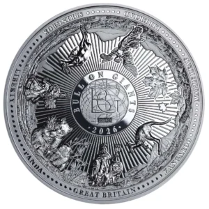 Unikátní 5 oz stříbrná mince Bullion Giants (2026). Pocta legendárním investičním mincím. Ryzí stříbro 999, náklad pouze 499 ks. Skladem na Zlatoproradost.cz.