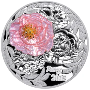 Krása květin v ryzím stříbře! 2 oz mince Pivoňka (2025). Špičková kvalita Proof, ryzí stříbro 999, náklad 1 500 ks. Ideální dárek na Zlatoproradost.cz.