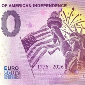 Sběratelská 0 eurová suvenýrová bankovka 250 let americké nezávislosti (kód USAU 2025-1). Limitovaná emise k výročí 1776–2026 na Zlatoproradost.cz.