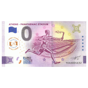 Sběratelská 0 eurová bankovka Atény (Řecko, YEAA 2025-7) – výročí stadionu Panathenaic. Exkluzivní výroční edice s olympijským motivem na Zlatoproradost.cz.