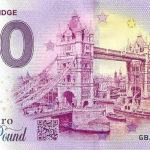 Sběratelská 0 eurová suvenýrová bankovka Tower Bridge – Londýn (kód GBAZ 2025-4). Ikonický britský most na bankovkovém papíře na Zlatoproradost.cz.