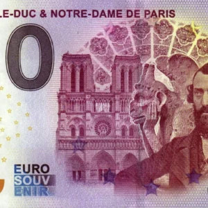 Sběratelská 0 eurová bankovka Notre-Dame de Paris a architekt Viollet-le-Duc (2025). Oficiální francouzský suvenýr s motivem katedrály na Zlatoproradost.cz