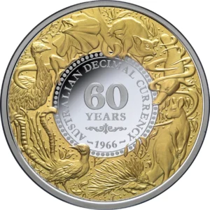 Exkluzivní stříbrná mince 1 oz k 60. výročí desetinné měny (2025). Špičková kvalita Proof, ryzí stříbro .999, limitace 1 250 ks na Zlatoproradost.cz.