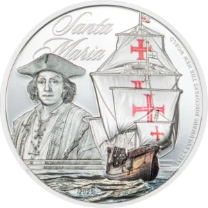 Exkluzivní stříbrná mince 1 oz Santa Maria. Legendární loď Kryštofa Kolumba v ryzím stříbře .999. Investujte do historie na Zlatoproradost.cz.